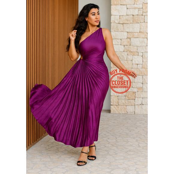 MANGO Blogger Fave Cut Out Pleated Midi Dress NWT — Purple - Picture 4 of 16
